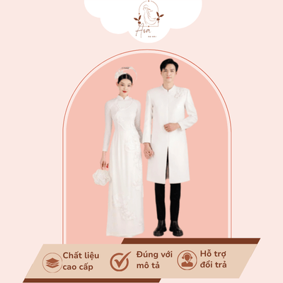 Áo dài cưới dâu rể họa tiết nổi sang trọng - DFG009