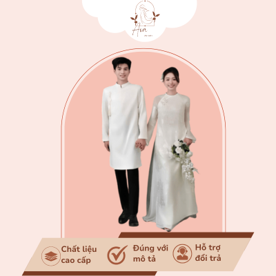 Áo dài cưới dâu rể đính charm màu trắng - PDE214