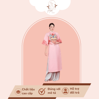 Áo dài múa họa tiết lân màu hồng - QSV90