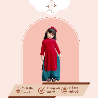 Áo dài trẻ em màu đỏ phối quần xanh - PJS002