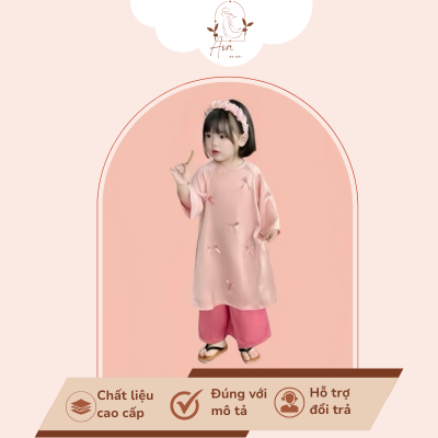 Áo dài cho bé gái màu hồng đính nơ nổi - JPT334