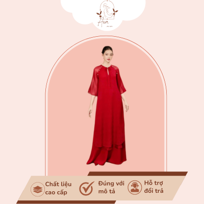 Áo dài gấm tay lỡ màu đỏ - TSC65