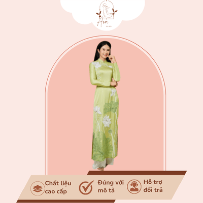 Áo dài thêu hoa sen màu xanh - DOO230