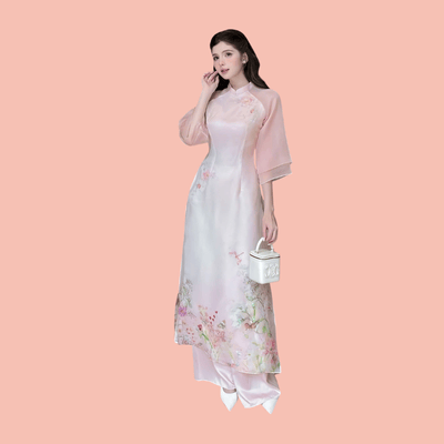 Áo dài cách tân 4 tà họa tiết thêu nổi - ABG001