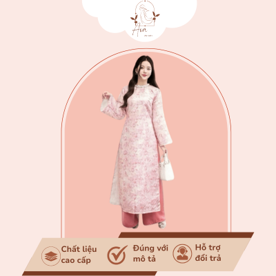 Áo dài gấm cổ tròn họa tiết hoa - GDS002